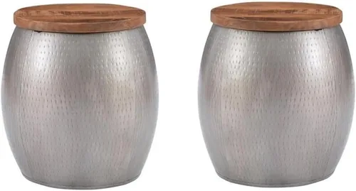 Vista 10 de Home Square Mesa auxiliar de metal y madera con almacenamiento en oro - Juego de 2