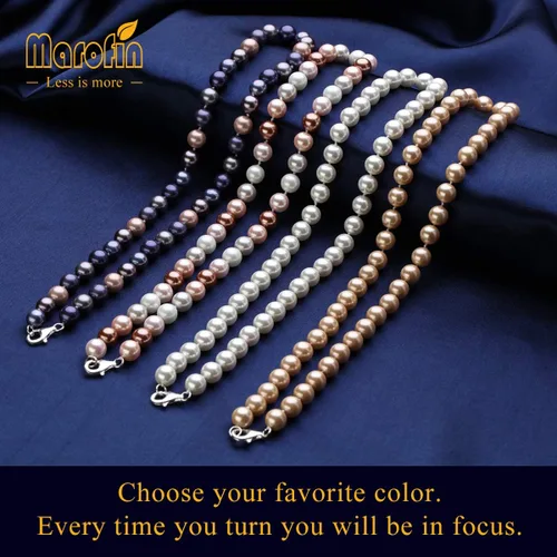 Vista 6 de Marofin - Collar de perlas de imitación de 0.31 a 0.47pulgadas8-12mm, multicolor, gargantilla, joyas para mujer, 18 - 20pulgadas, Base de plata