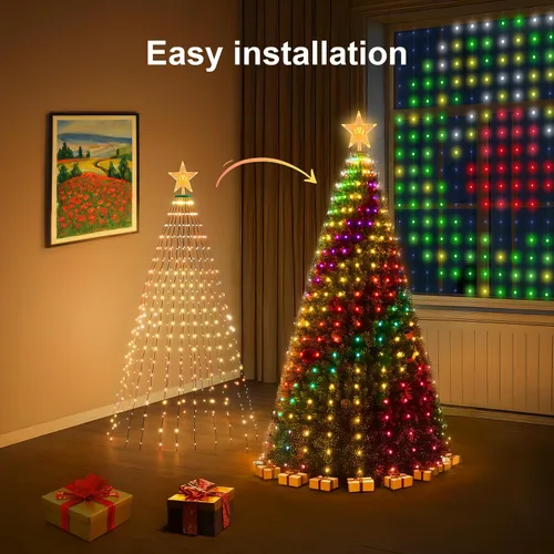 Vista 3 de Luces inteligentes para árbol de Navidad de 7 pies, 400 LED RGB + blanco, DIY 16 millones de colores y 12 modos, aplicación y control remoto