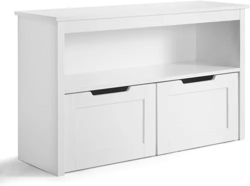 Vista 3 de CAPHAUS Organizador de almacenamiento de juguetes con 2 cajones con ruedas, blanco, organización y almacenamiento de sala de juegos, caja