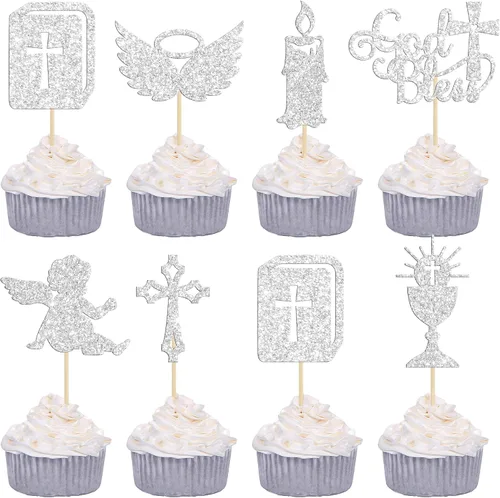 Vista 16 de Gyufise Decoración para pastel de primera comunión para bautismo cristiano, decoración religiosa de Dios bendiga Baby Shower para niños, decoración