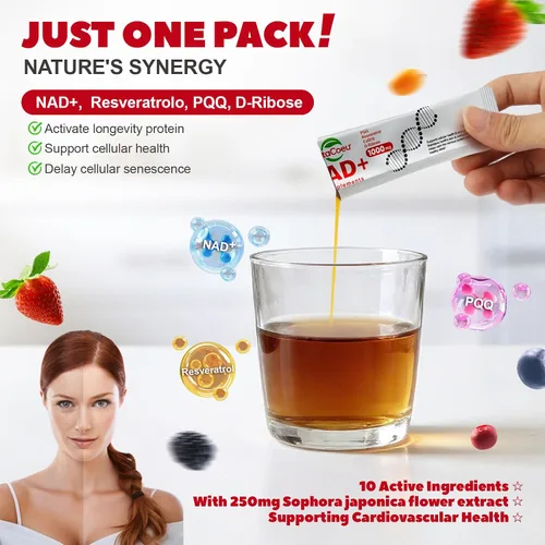 Vista 6 de Suplemento líquido NAD+ de 1000 mg con resveratrol orgánico, ribósido de nicotinamida y PQQ, CoQ10, ALA, Boost Energy Focus, reparación del ADN