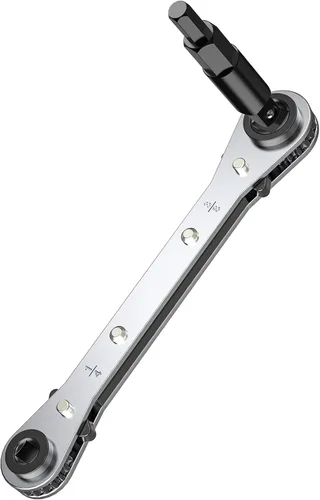 Vista 9 de Llave de Servicio HVAC, Llave de Trinquete Curva de Refrigeración 3/8" 1/4" 5/16" 3/16" Herramienta de Trinquete AC Ullnosoo con Adaptador de Boca