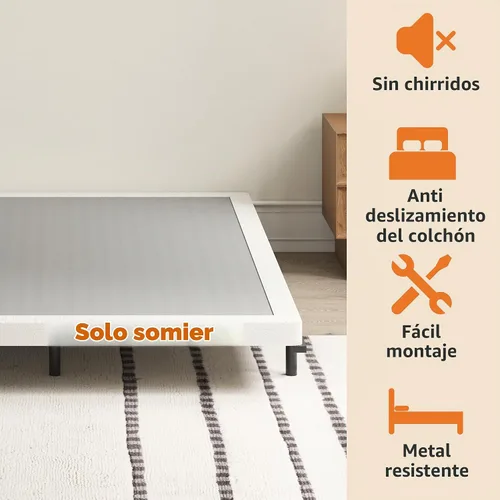 Vista 7 de Base de cama resistente de 2 pulgadas con cubierta de tela Base de colchón de metal, solo somier de perfil bajo, sin ruido, fácil montaje, soporte