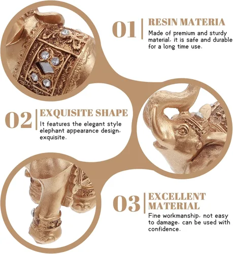 Vista 4 de Elephant Decor for Home, Golden Resin Elephant Statue, 3.5 Inch Feng Shui Figurine for Office Desk & Shelf