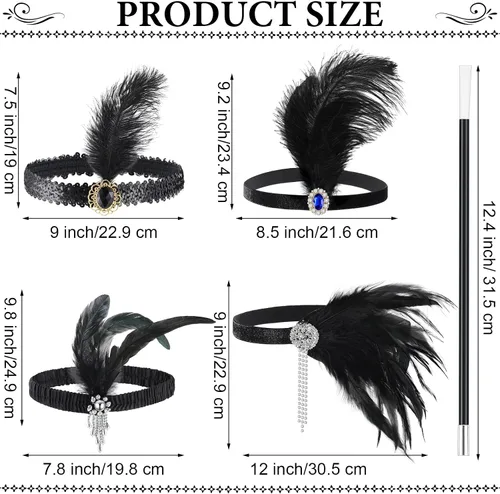 Vista 2 de Redbaker Juego de 36 piezas de accesorios de los años 20 para mujer, diadema de plumas y diadema de moda, collar de perlas largas de imitación