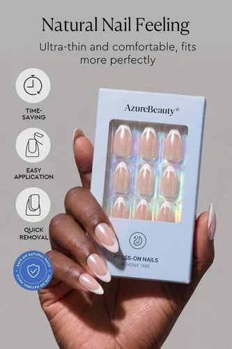 Vista 5 de AzureBeauty Short Almond French Tip Press On Nails, Glazed Donut, 32 Pcs 0-Glazed Donut French Tip