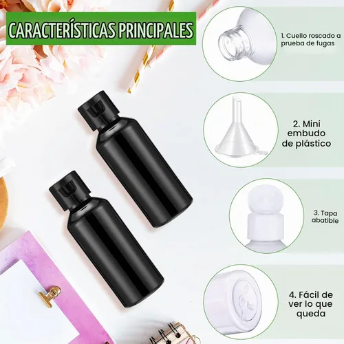 Vista 3 de Eccliy Paquete de 100 botellas de plástico de 2 onzas, botella de loción de viaje, botellas de plástico con tapas, recipientes pequeños de viaje
