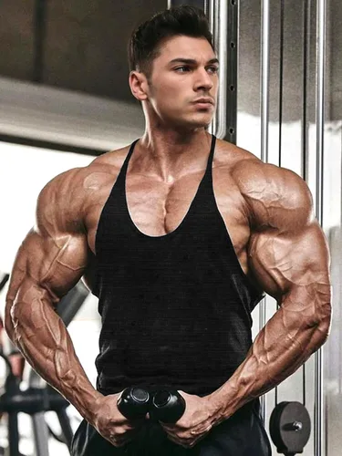 Vista 4 de Lehmanlin Camiseta sin mangas para hombre, con espalda en Y, para gimnasio, fitness, muscular, de secado rápido (paquete de 1 o 3)