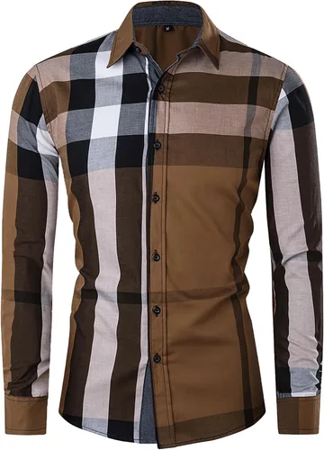 Vista 14 de Camisas Fredd Marshall para hombre, manga larga, ajustadas, 100% algodón a cuadros Negro