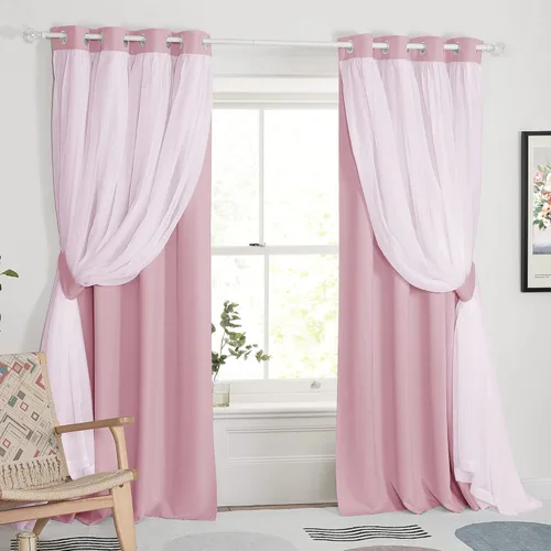 Vista 34 de PONY DANCE Cortinas Opacas con Superposición de Gasa, Cortinas de Doble Capa con Aislamiento Térmico Mix & Match para Oscurecer Habitaciones