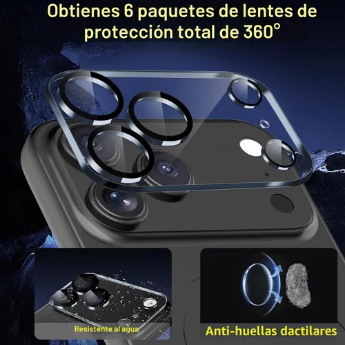 Vista 3 de Ferilinso Paquete de 6 Protectores de Lente de Cámara para Accesorios de iPhone 17 Pro, Compatible con Fundas de Teléfono, Cubierta de Vidrio