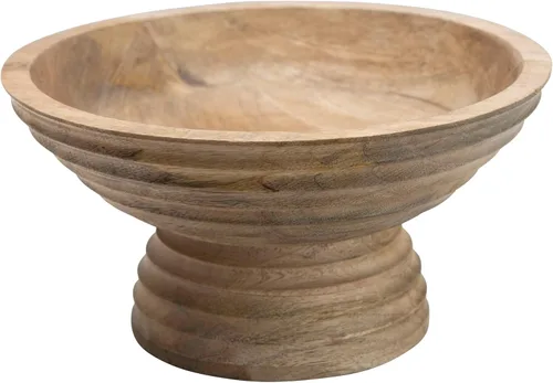 Vista 6 de Creative Co-Op - Cuenco con pie de madera de mango acanalado, marrón