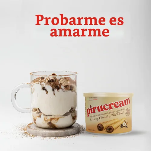 Vista 6 de Pirucream Oblea enrollada rellena de crema. Relleno de chocolate y avellana. Chocolate premium. 10.59 oz. Paquete de 8