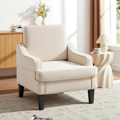 Vista 8 de Silla decorativa para sala de estar, sillón de mediados de siglo, sillas de sala de estar, silla de lectura tapizada para dormitorio, sofá Beige