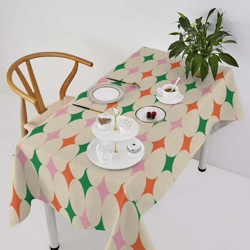 Vista 26 de Mantel retro moderno de mediados de siglo, diseño de colores retro de los años 50, resistente al agua, mantel lavable para cocina, comedor, fiesta
