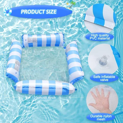 Vista 2 de Paquete de 2 flotadores inflables para piscina, hamaca de agua de tamaño adulto, silla de malla flotante 4 en 1 para adultos para vacaciones