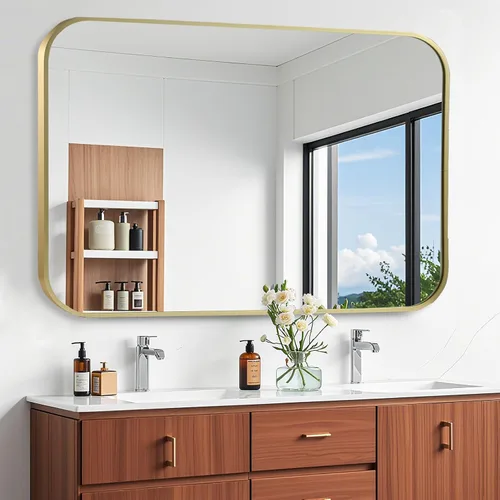 Vista 12 de Espejo de baño negro de 22"x30", espejo rectangular con marco de metal negro mate, espejo de tocador con esquinas cuadradas, espejo para pared