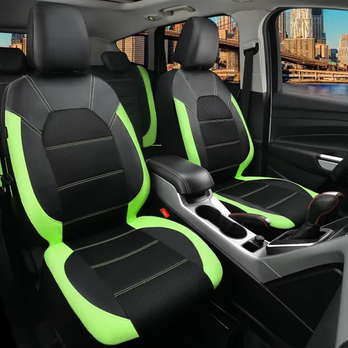 Vista 7 de CAR PASS Fundas de cuero para asientos delanteros solamente, con fundas de asiento delantero de malla de aire, transpirables, fundas de asiento Verde