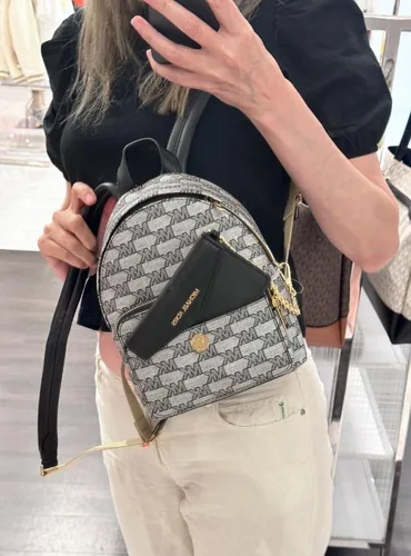 Vista 9 de Michael Kors Maisie XS 2IN1 Mochila Cartera Bolso Jacquard Cuero Negro