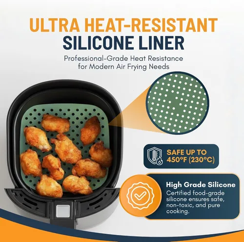 Vista 4 de Linda's Essentials - Forros cuadrados reutilizables de silicona para freidora de aire (7.5 pulgadas, paquete de 3) - Accesorios antiadherentes