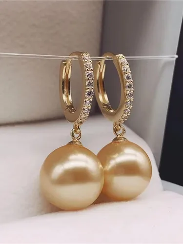 Vista 2 de Aretes de perlas para mujer, aretes de gota de perlas de oro de moda, aretes de aro de perlas de plata, aretes de corazón de perlas pequeñas