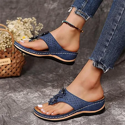 Vista 73 de Ladmiple Sandalias ortopédicas florales de moda 2023 con soporte de arco, zapatillas romanas casuales con puntera abierta