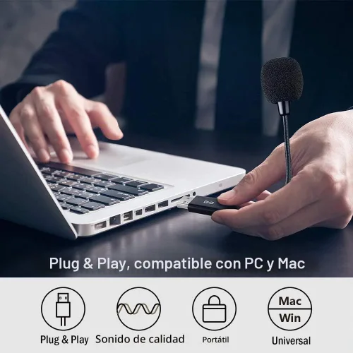Vista 2 de Micrófono USB Mini para Laptop y Computadora de Escritorio, con Cuello de Cisne y Tarjeta de Sonido USB Universal, Compatible con PC y Mac, Enchufar