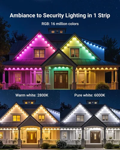 Vista 3 de Luces permanentes para exteriores, luces de Navidad RGBICWWPW de 100 pies con 72 LED triple, IP67 impermeable, 45 lm blanco sintonizable