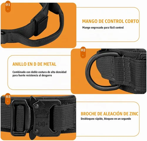 Vista 4 de HYDEME Collar táctico ajustable para perro, collar de nailon de entrenamiento militar con mango de control y hebilla de metal pesado para perros