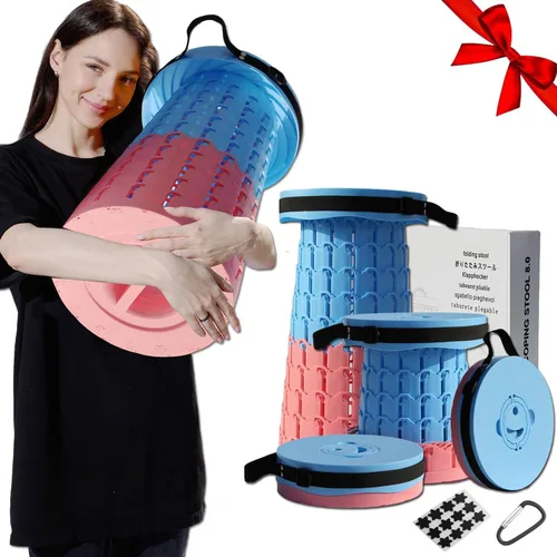 Vista 10 de Taburete plegable retráctil portátil mejorado de 19.7" con cojín, taburete plegable telescópico para adultos de alta resistencia con capacidad