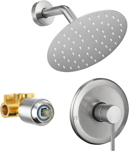 Vista 12 de Juego de llave de ducha HUCKLE con cabezal de ducha, llave de ducha negra de 15 cm con válvula, cabezal de ducha de lluvia de mango único negro mate