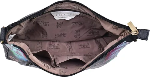 Vista 4 de Anna by Anuschka Hobo grande con cremallera superior de cuero genuino pintado a mano para mujer