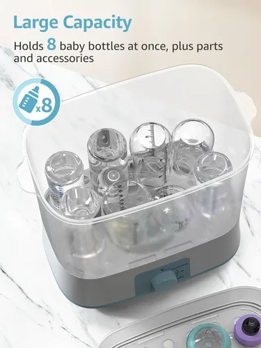 Vista 5 de Grownsy Esterilizador y secador de biberones ajustable 4 en 1 de gran capacidad, capacidad para 8 biberones, esterilizador eléctrico de vapor
