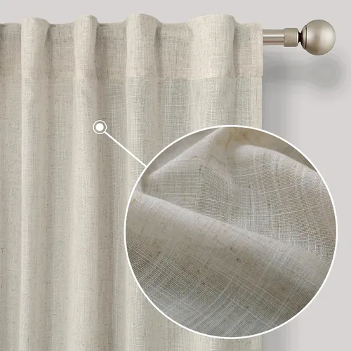 Vista 6 de Cortinas rústicas color beige tostado de 42 x 84 pulgadas de largo para sala de estar, juego de 2 paneles transparentes de lino natural, imitación