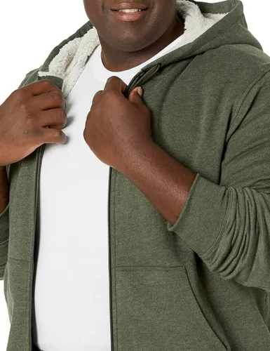 Vista 6 de Tienda Essentials - Sudadera de vellón con capucha, con forro de sherpa y cierre completo de cremallera para hombre