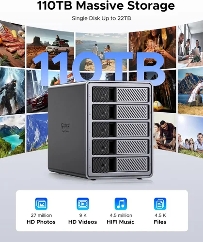 Vista 9 de ORICO Carcasa externa para disco duro de 5 bahías, compatible con Thunderbolt 3/4 solamente, interfaz de concentrador tipo C de hasta 40 Gbps