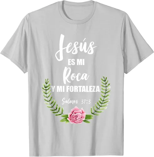 Vista 32 de Jesus ES Mi Roca - Camiseta con versículo bíblico cristiano español Salmos Asphalt Grey