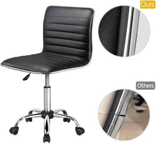 Vista 5 de Yaheetech Silla de escritorio negra sin brazos con ruedas, piel sintética acanalada (paquete de 2)