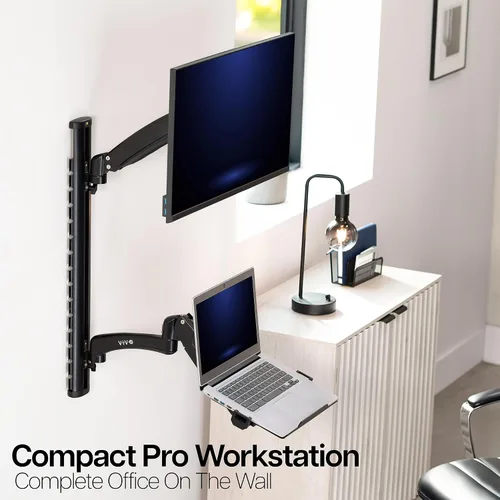 Vista 2 de VIVO Soporte de pared para monitor y laptop con contrapeso de altura ajustable para pantallas de hasta 27 pulgadas, STAND-SIT1L