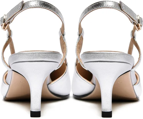 Vista 3 de FEMSTEP Zapatos de tacón bajo con hebilla de cuero mate para mujer, con puntera puntiaguda, de 2 pulgadas