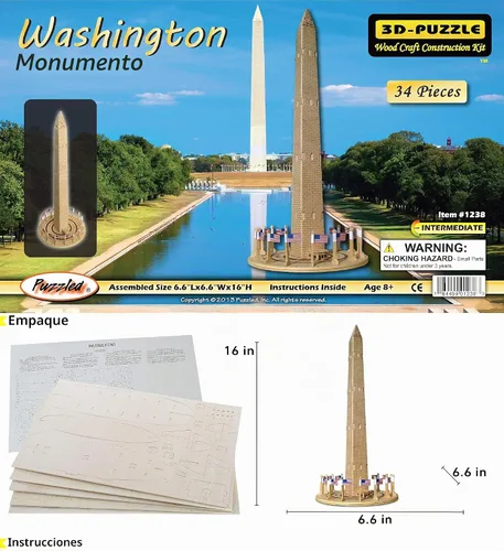 Vista 2 de Puzzled Washington Monument - Kit de rompecabezas de madera 3D para niños