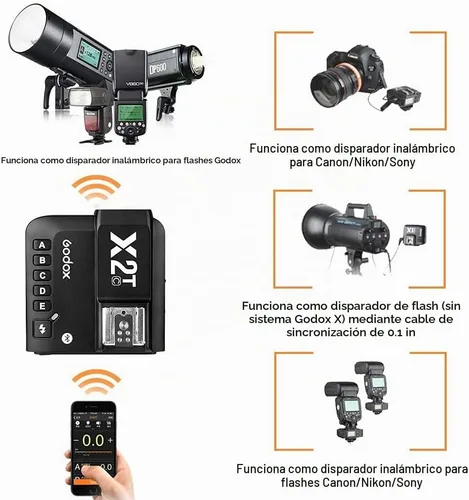 Vista 4 de GODOX X2T-C TTL Trigger Flash para Canon EOS Cámaras 1/8000s HSS TTL Función Manual Disparador con paño limpio