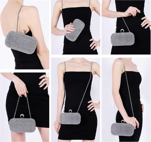 Vista 2 de Evevictor Bolso de mano de noche para mujer, bolso de noche brillante para cóctel, graduación, fiesta, bolso de noche pequeño de cristal para boda