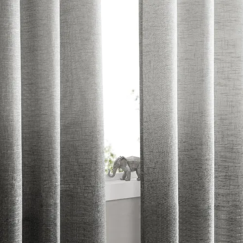 Vista 2 de Central Park Panel de cortina de ventana degradado de lino con estampado en tela de mezcla de rayón, tratamientos para sala de estar/dormitorio Gris
