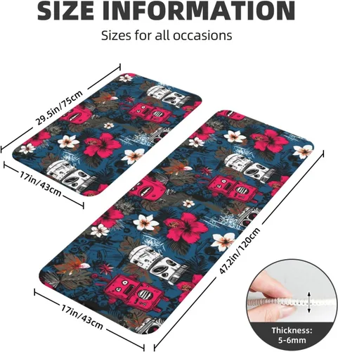 Vista 3 de Antifatigue Kitchen Mats for Floor 2 Piece - Tropical Retro Robots Print Kitchen Rugs Non Slip Washable, Runner Rug Standing Mat for