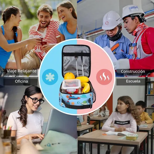 Vista 7 de Lonchera espacial para niños y niñas, térmica, térmica, linda bolsa de almuerzo para la escuela Dibujos animados aeroespacial