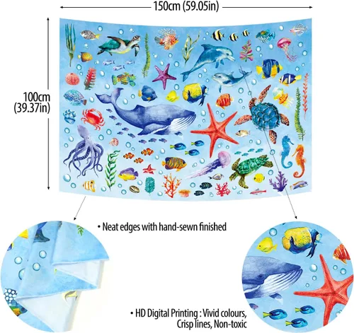 Vista 4 de DECOWALL TP-010 - Tapiz de animales marinos de 60 x 40 pulgadas (59.1 in x 39.4 in), póster para niños, aprendizaje educativo, para colgar