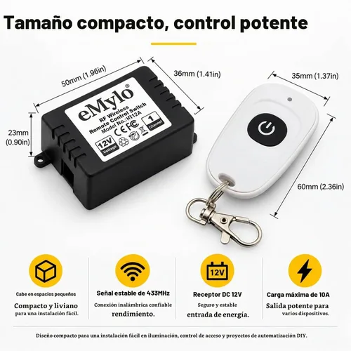 Vista 4 de Interruptor de relé RF inteligente eMylo Interruptor de control remoto inalámbrico DC 12V Módulo momentáneo de un canal 433Mhz receptor de relé