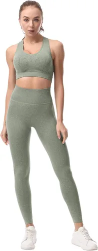 Vista 2 de JOJOANS Conjunto de entrenamiento de 2 piezas sin costuras para yoga leggings de cintura alta con brasier deportivo conjuntos de ropa de gimnasio